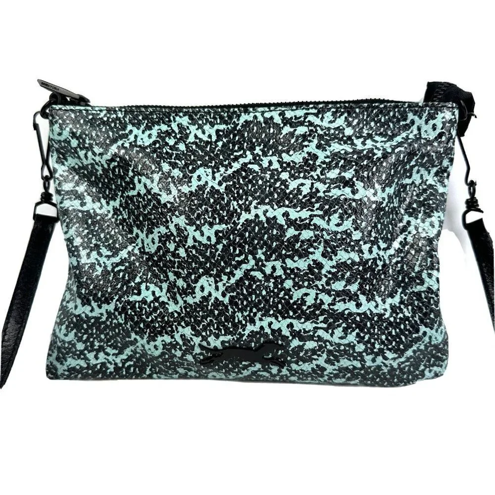 Bimba Y Lola Handbag Teal Black Snakeskin Leather Shoulder Bag Purse Unique‎